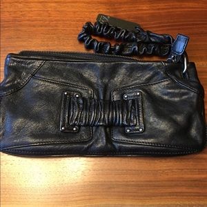 Botkier large black leather clutch wristlet